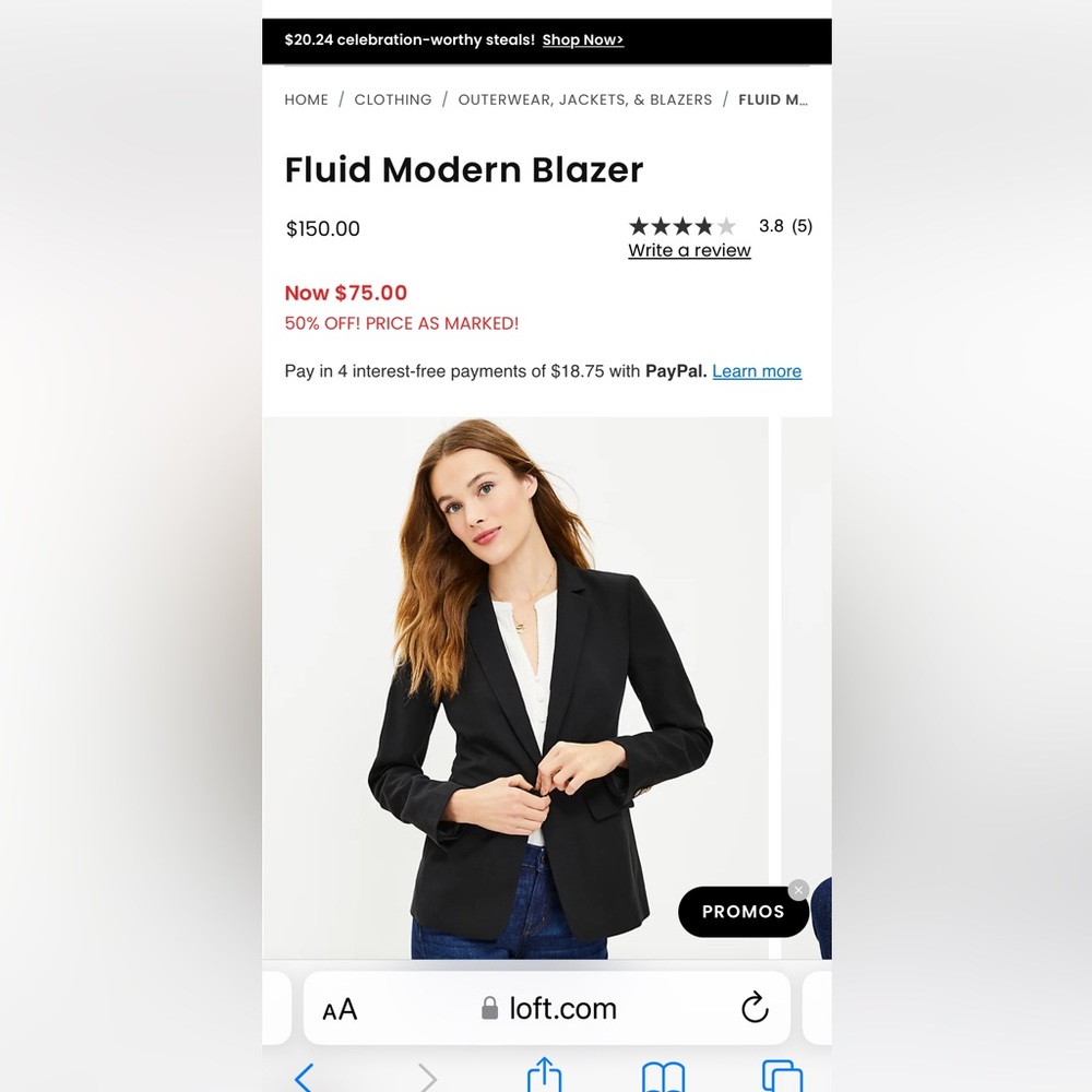 Loft modern black blazer - new with tags, size 0